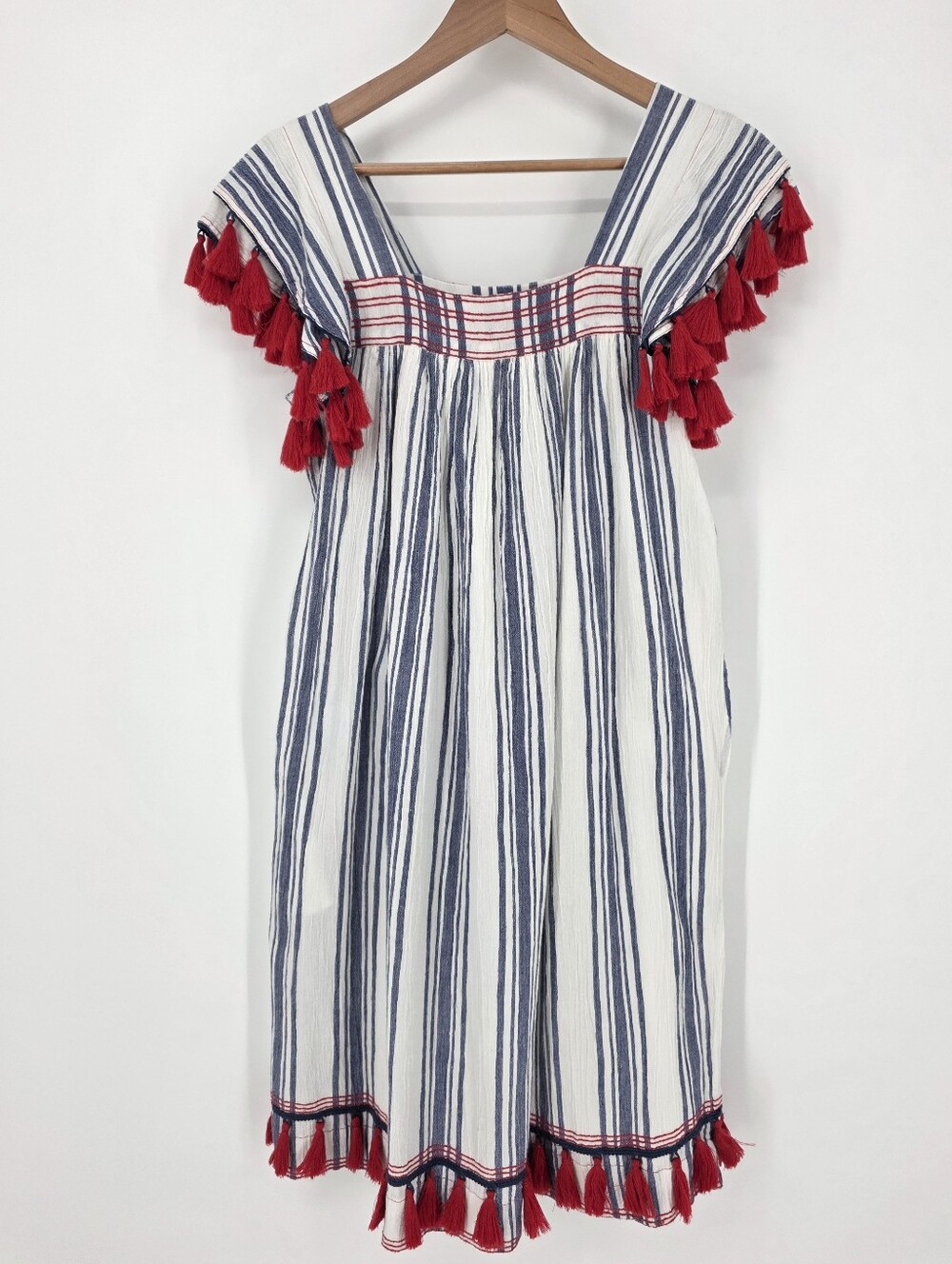 Mer St. Barth Gauzy Stripe Tassel Cover Up Dress, Sz S